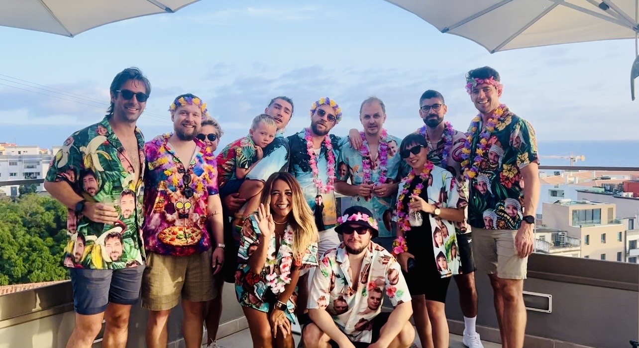 Team gathering on a rooftop